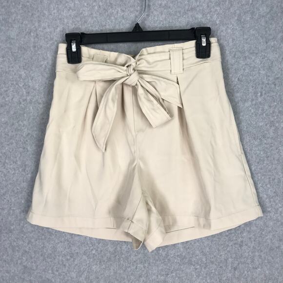 Max Studio Shorts Womens Small Cream Paperbag Pleated Belt Flowy Trouser Pockets - Picture 1 of 11